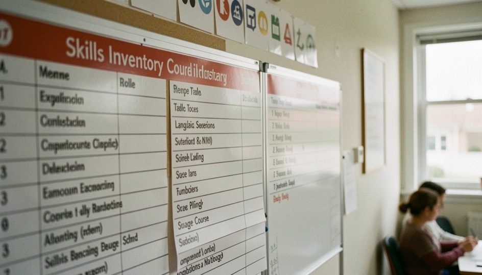 Detail from career change without erasing experience with notes and material in view