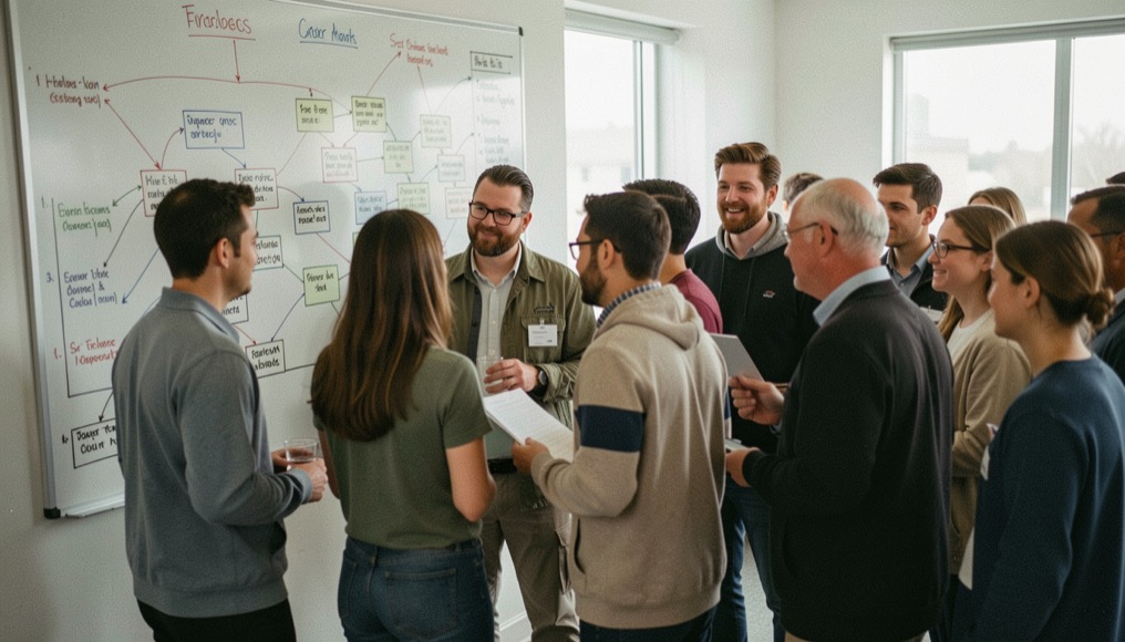 Detail from mentoring circles that keep knowledge moving with notes and material in view