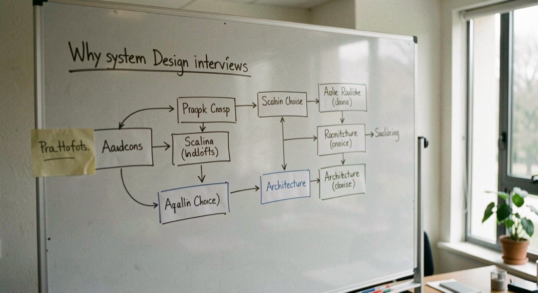 System design interviews and trade-offs: editorial image about technical interviews
